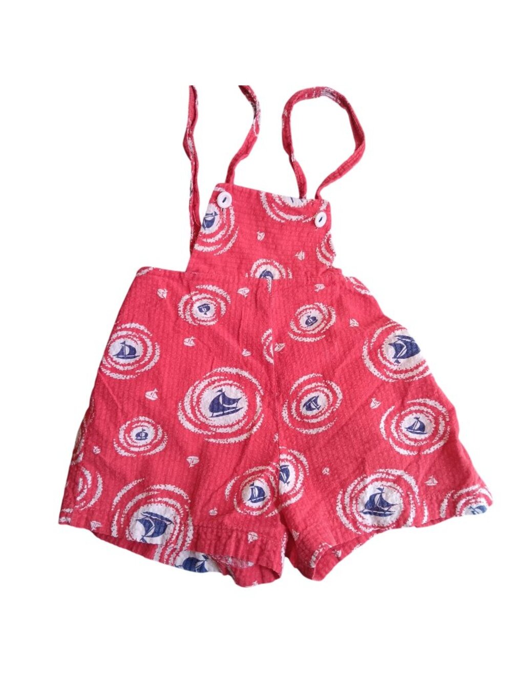Vintage Girls 3T Nautical Print Cotton Romper Overalls 1950s Health-Tex Stantogs